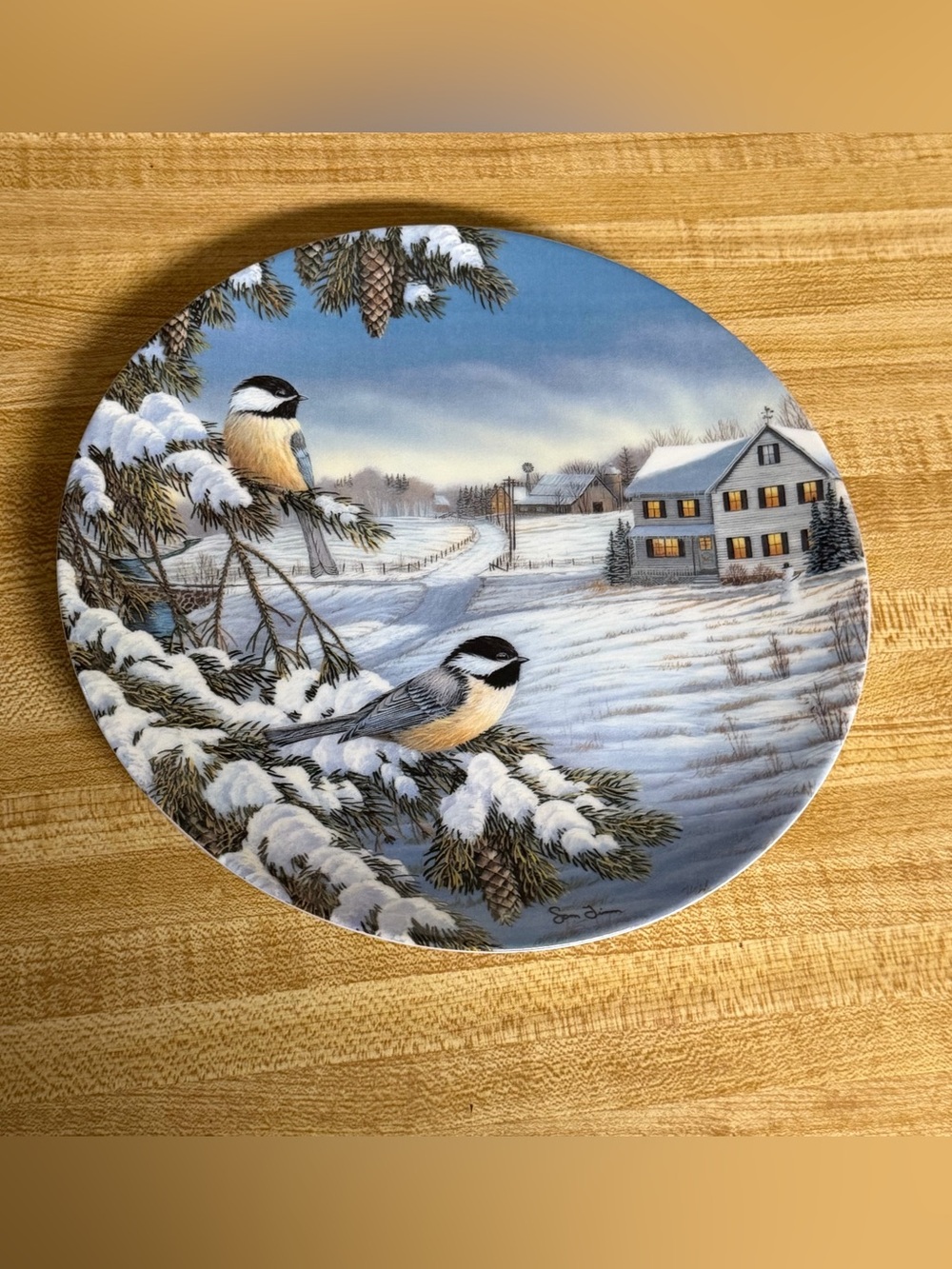 Vintage 1991 "Black-Capped Chickadees in winter" Knowles decorative art plate